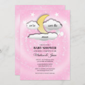 月の雲と星の上に赤ちゃんシャワー 招待状 (正面/裏面)