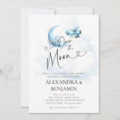 月の雲の上で飛行機のコード男の赤ちゃんシャワー 招待状 (正面)