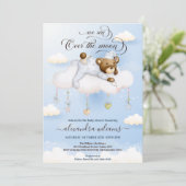 月の青いテディベア ベイビーシャワー 招待状 (スタンド正面)
