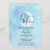 月の青い水色のベビーシャワーの上 招待状 (正面/裏面)
