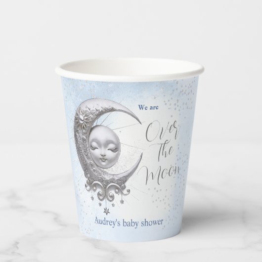 月の青い男の子の赤ちゃんシャワー紙カップ 紙コップ (正面)
