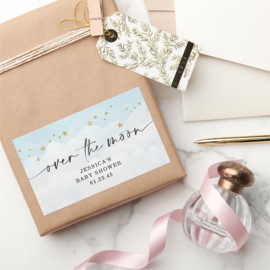 月の青い男の子の赤ん坊のシャワーの上で 長方形シール (ギフト)