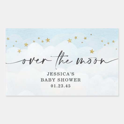月の青い男の子の赤ん坊のシャワーの上で 長方形シール (正面)