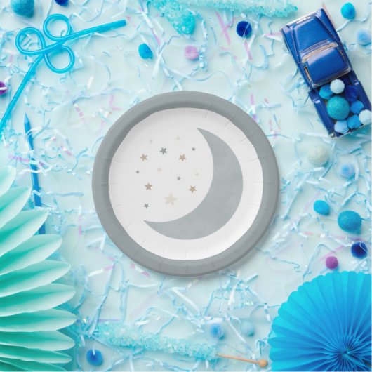 月の青い男の子の赤ん坊のシャワー越え ペーパープレート (パーティー)