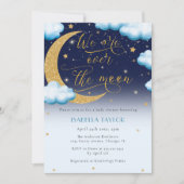 月の青い男の子の赤ん坊のシャワー越え 招待状 (正面)