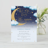 月の青い男の子の赤ん坊のシャワー越え 招待状 (スタンド正面)