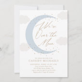 月の青い男の子の赤ん坊のシャワー越え 招待状 (正面)