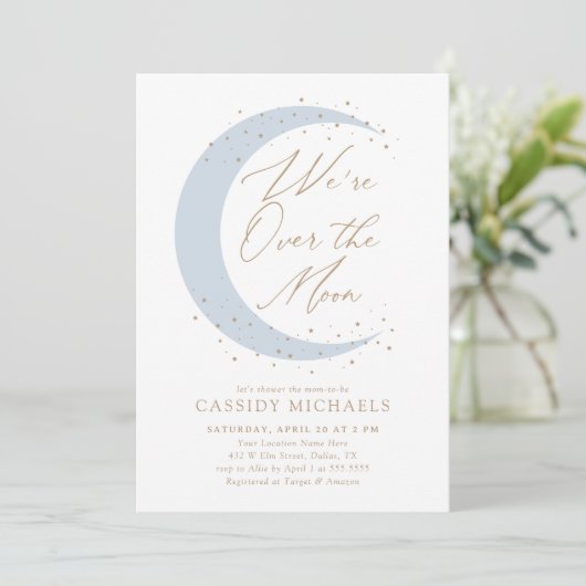 月の青い男の子の赤ん坊のシャワー越え 招待状 (スタンド正面)