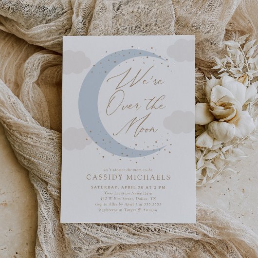 月の青い男の子の赤ん坊のシャワー越え 招待状