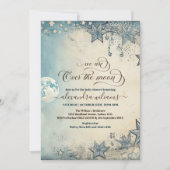 月の青い男の子の赤ん坊のシャワー越え 招待状 (正面)