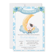 月の青い赤ちゃんシャワーにかわいい牛