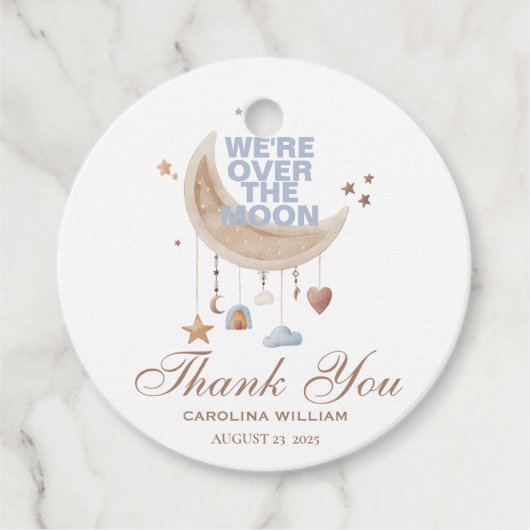 月の青い赤ちゃんシャワーを夢見る フェイバータグ (正面)