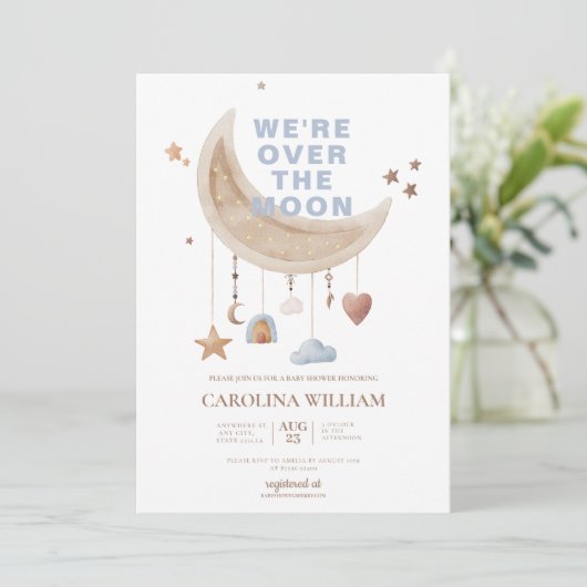 月の青い赤ちゃんシャワーを夢見る 招待状 (スタンド正面)
