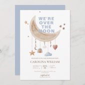月の青い赤ちゃんシャワーを夢見る 招待状 (正面/裏面)