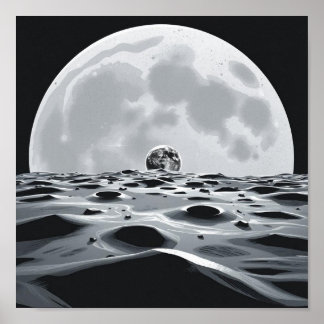 月の風景をミニマル化 ポスター