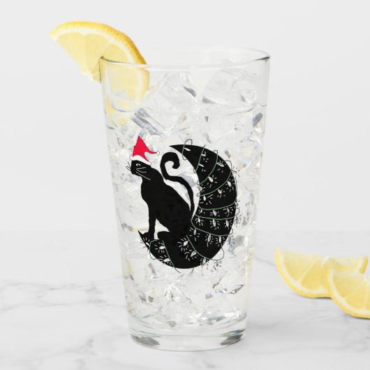 月の飲むグラスに乗ったクリスマス猫 タンブラーグラス (アイス正面)