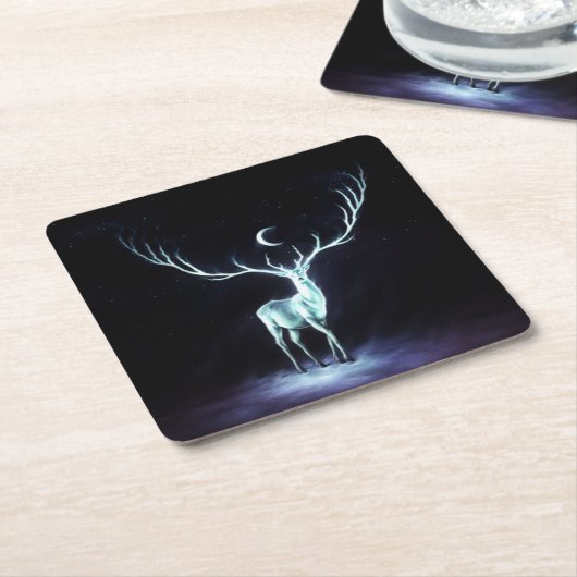 月の鹿の保護具 スクエアペーパーコースター (アングル)