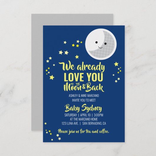 月のsipと参照ベビーシャワー黄海軍 招待状 (正面/裏面)