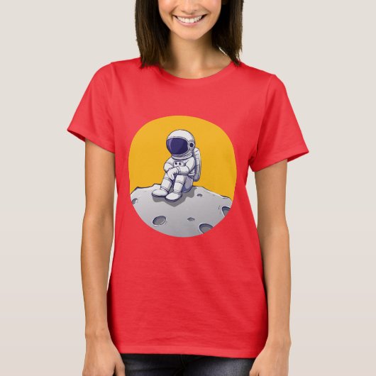 月のTシャツの孤独な宇宙飛行士 Tシャツ (正面)