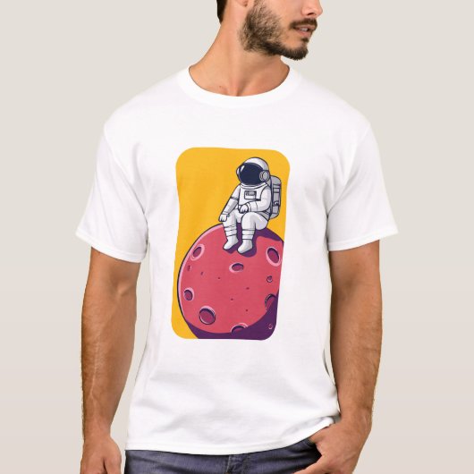 月のTシャツの孤独な宇宙飛行士 Tシャツ (正面)