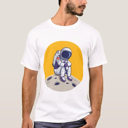 月のTシャツの孤独な宇宙飛行士 Tシャツ (正面)