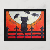 月はがきのフェンスに乗ったハロウィン猫 ポストカード (正面)