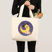月は魔女の帽子をかぶっている ラージトートバッグ (正面(商品))