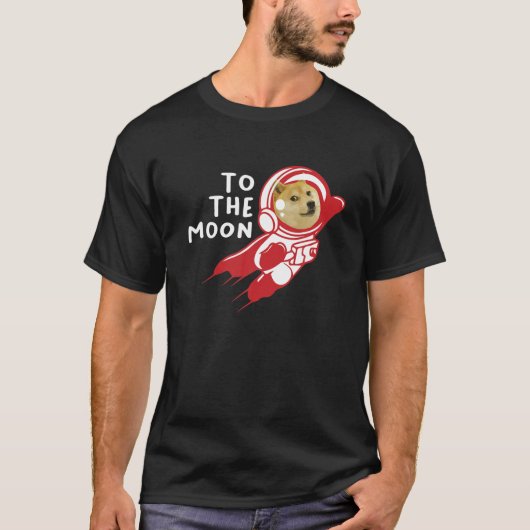 月へのドジェコイン、Hodl Doge Coin Crypto Curre Tシャツ (正面)