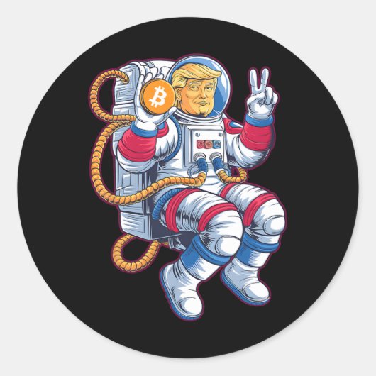 月へのビットコインBtc宇宙飛行士Crypto Fomo Trum ラウンドシール (正面)