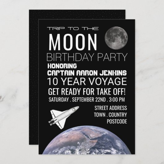 月への旅行、宇宙シャトルバースデーパーティー 招待状 (正面/裏面)