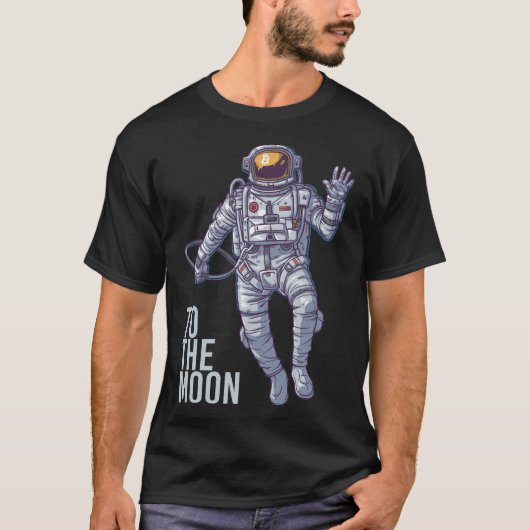 月へのBitcoin宇宙飛行士 – ライト文字 Tシャツ (正面)