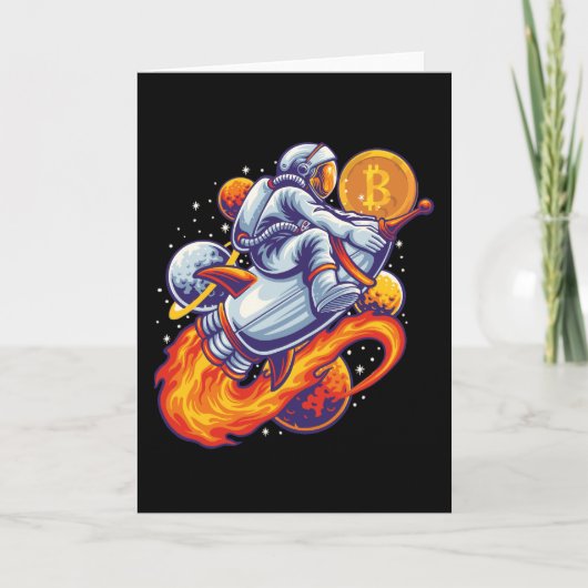 月へのBitcoin宇宙飛行士 – BTC Crypto Qrコード サンキューカード (正面)