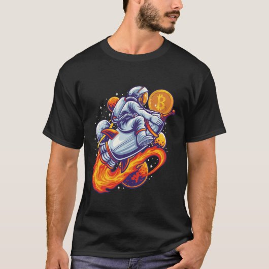 月へのBitcoin宇宙飛行士 – BTC Crypto Tシャツ (正面)