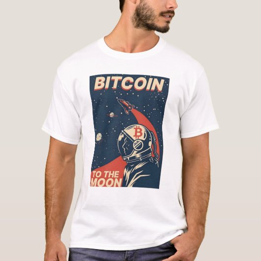 月へのBITCOIN-Crypto宇宙飛行士 Tシャツ (正面)