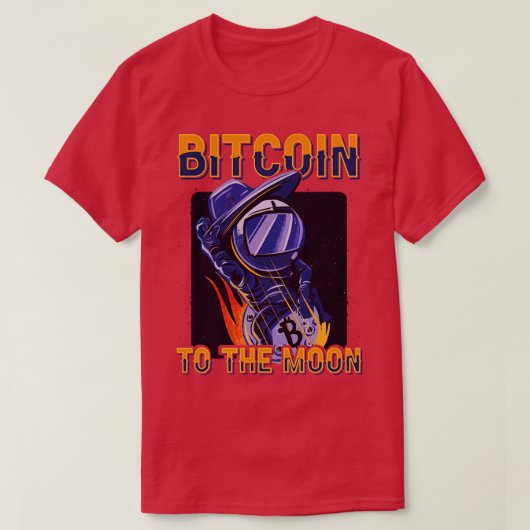 月へのBitcoin Crypto Pun宇宙おもしろい士おもしろい Tシャツ (デザイン正面)