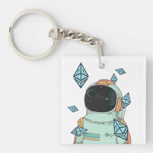 月へのEthereum ETH宇宙マンマーチ – Qrコード キーホルダー (正面)