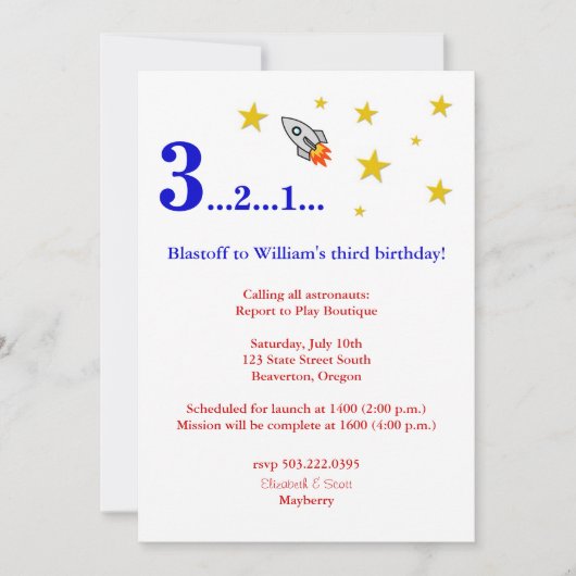 『月へ飛んで行って私の誕生日』 招待状 (正面)