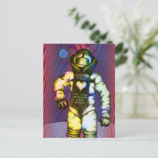 月まで愛してる宇宙飛行士の絵 クールなスペース ポストカード (スタンド正面)