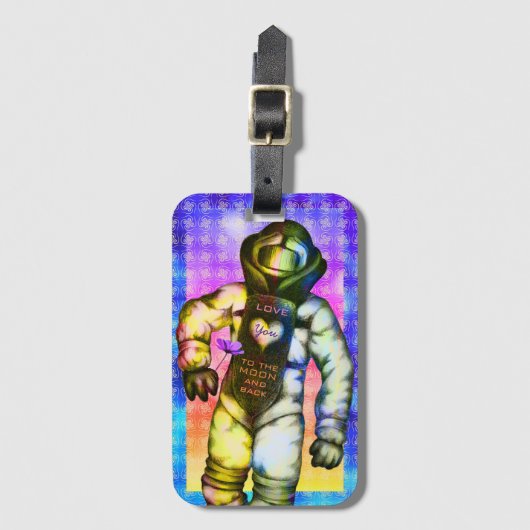 月まで愛してる かわいい紫のエイリアン宇宙飛行士 ラゲッジタグ (正面縦)