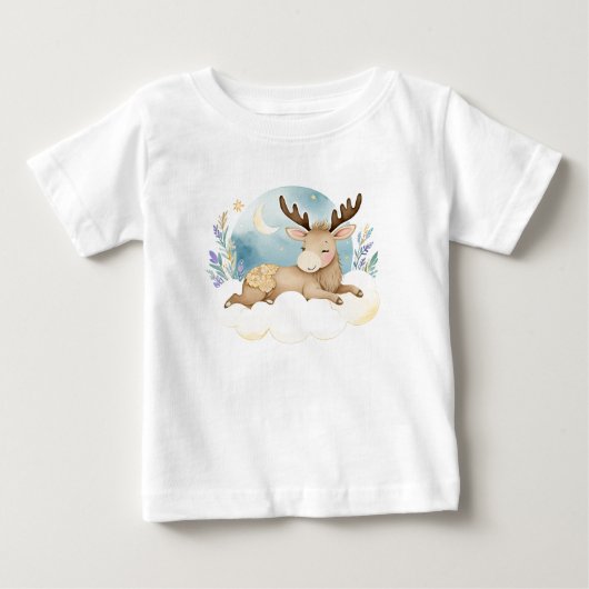月をバックに佇むかわいい子鹿 – ベビーTシャツ (正面)