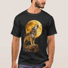 月を仰ぐオオカミ – 暗い夜のワイルド Tシャツ