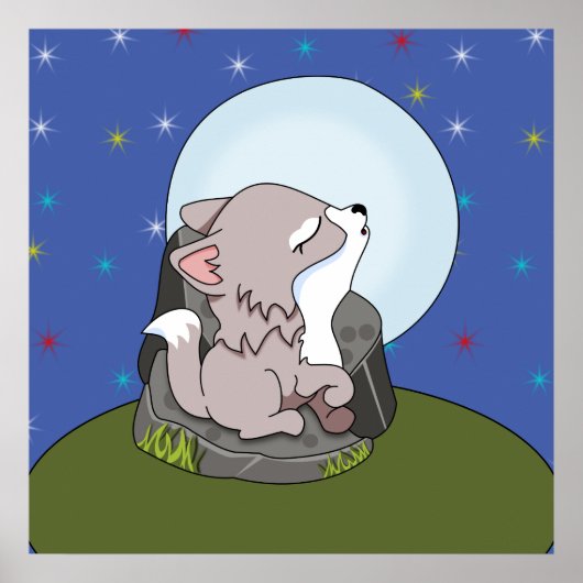 月を吠える赤ちゃんオオカミ ポスター (正面)