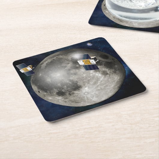 月を周回するツイングリル宇宙船。 スクエアペーパーコースター (アングル)