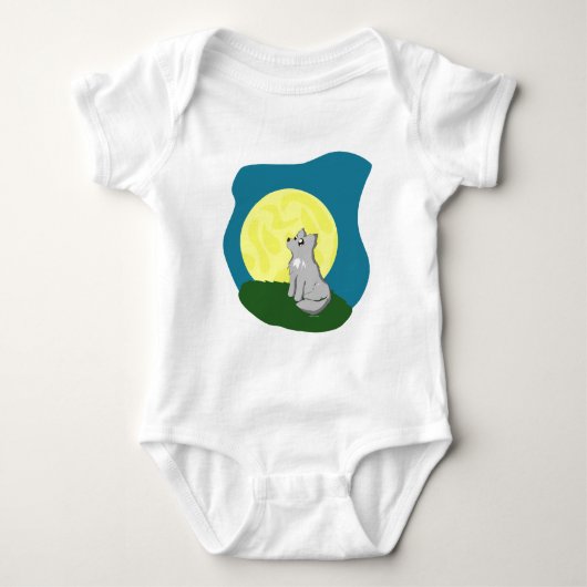 月を持つかわいくだらしないオオカミ ベビーボディスーツ (正面)