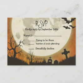 月を持つオレンジのRSVPハロウィンの結婚式 出欠カード