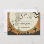 月を持つオレンジのRSVPハロウィンの結婚式 出欠カード (正面)