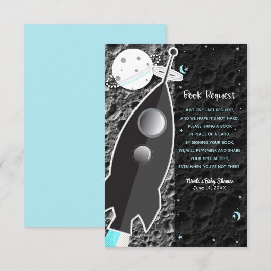 月を目指せ! 宇宙ロケット船の絵本のリクエスト 招待状 (正面/裏面)