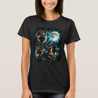 月を眺めて吠えるジャーマンシェパード Tシャツ