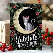 月を眺めるクリスマスの猫 シーズンカード