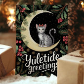月を眺めるクリスマスの猫 シーズンカード